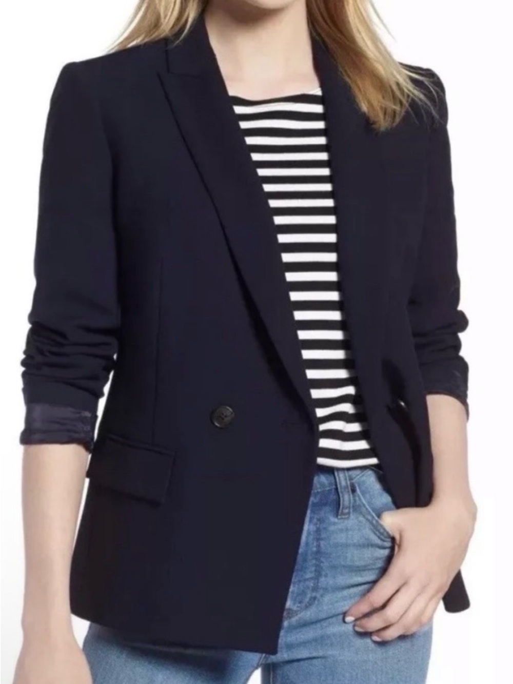 J. Crew Dover Double Breasted Blazer Navy Blue Size 6 Office Career Corporate